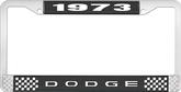 1973 Dodge License Plate Frame - Black and Chrome with White Lettering