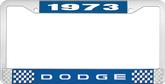 1973 Dodge License Plate Frame - Blue and Chrome with White Lettering
