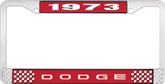 1973 Dodge License Plate Frame - Red and Chrome with White Lettering