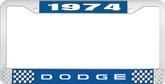 1974 Dodge License Plate Frame - Blue and Chrome with White Lettering