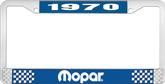 1970 Mopar License Plate Frame - Blue and Chrome with White Lettering