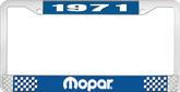 1971 Mopar License Plate Frame - Blue and Chrome with White Lettering