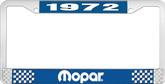 1972 Mopar License Plate Frame - Blue and Chrome with White Lettering