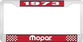 1973 Mopar License Plate Frame - Red and Chrome with White Lettering