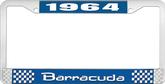 1964 Barracuda License Plate Frame - Blue and Chrome with White Lettering
