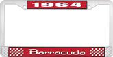 1964 Barracuda License Plate Frame - Red and Chrome with White Lettering