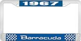 1967 Barracuda License Plate Frame - Blue and Chrome with White Lettering