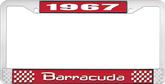 1967 Barracuda License Plate Frame - Red and Chrome with White Lettering