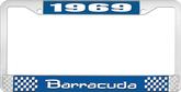 1969 Barracuda License Plate Frame - Blue and Chrome with White Lettering