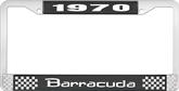 1970 Barracuda License Plate Frame - Black and Chrome with White Lettering