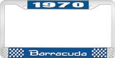 1970 Barracuda License Plate Frame - Blue and Chrome with White Lettering