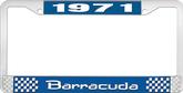 1971 Barracuda License Plate Frame - Blue and Chrome with White Lettering