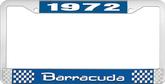1972 Barracuda License Plate Frame - Blue and Chrome with White Lettering