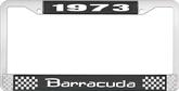 1973 Barracuda License Plate Frame - Black and Chrome with White Lettering