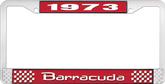 1973 Barracuda License Plate Frame - Red and Chrome with White Lettering