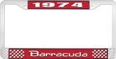 1974 Barracuda License Plate Frame - Red and Chrome with White Lettering