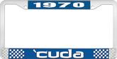 1970 'Cuda License Plate Frame - Blue and Chrome with White Lettering