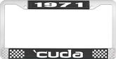 1971 'Cuda License Plate Frame - Black and Chrome with White Lettering 