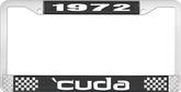 1972 'Cuda License Plate Frame - Black and Chrome with White Lettering 