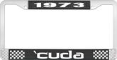 1973 'Cuda License Plate Frame - Black and Chrome with White Lettering