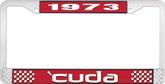 1973 'Cuda License Plate Frame - Red and Chrome with White Lettering
