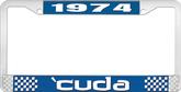 1974 'Cuda License Plate Frame - Blue and Chrome with White Lettering