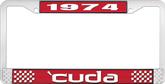 1974 'Cuda License Plate Frame - Red and Chrome with White Lettering