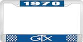 1970 GTX License Plate Frame - Blue and Chrome with White Lettering
