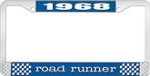 1968 Road Runner License Plate Frame - Blue and Chrome with White Lettering