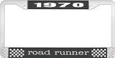 1970 Road Runner License Plate Frame - Black and Chrome with White Lettering