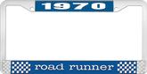1970 Road Runner License Plate Frame - Blue and Chrome with White Lettering