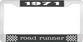 1971 Road Runner License Plate Frame - Black and Chrome with White Lettering