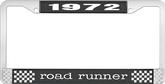 1972 Road Runner License Plate Frame - Black and Chrome with White Lettering 