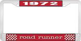 1972 Road Runner License Plate Frame - Red and Chrome with White Lettering