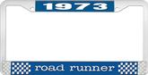 1973 Road Runner License Plate Frame - Blue and Chrome with White Lettering