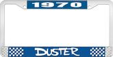 1970 Duster License Plate Frame - Blue and Chrome with White Lettering