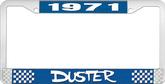 1971 Duster License Plate Frame - Blue and Chrome with White Lettering
