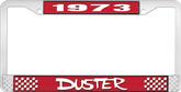 1973 Duster License Plate Frame - Red and Chrome with White Lettering