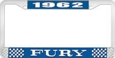 1962 Fury License Plate Frame - Blue and Chrome with White Lettering