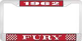 1962 Fury License Plate Frame - Red and Chrome with White Lettering