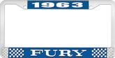 1963 Fury License Plate Frame - Blue and Chrome with White Lettering