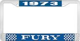 1973 Fury License Plate Frame - Blue and Chrome with White Lettering