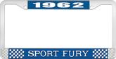 1962 Plymouth Sport Fury; License Plate Frame; Blue And Chrome With White Lettering