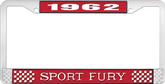 1962 Plymouth Sport Fury; License Plate Frame; Red And Chrome With White Lettering