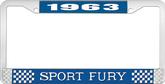 1963 Plymouth Sport Fury; License Plate Frame; Blue And Chrome With White Lettering