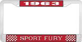 1963 Plymouth Sport Fury; License Plate Frame; Red And Chrome With White Lettering