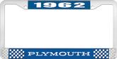 1962 Plymouth License Plate Frame - Blue and Chrome with White Lettering