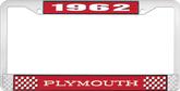 1962 Plymouth License Plate Frame - Red and Chrome with White Lettering