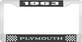 1963 Plymouth License Plate Frame - Black and Chrome with White Lettering