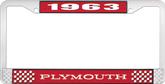 1963 Plymouth License Plate Frame - Red and Chrome with White Lettering